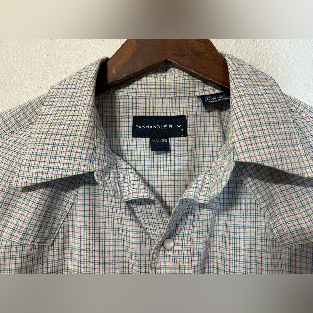Panhandle Slim Pearl Snap Shirt 15.5/35 Plaid Medium - Picture 6 of 11